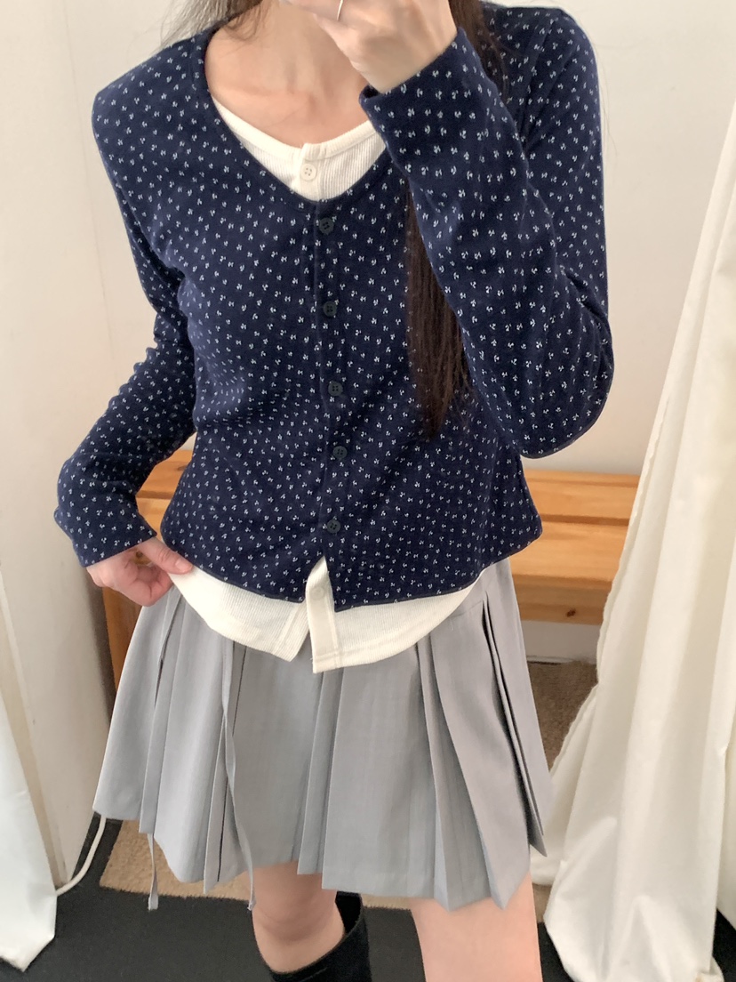 FRILL-T/DADA韓國直郵女士新款熱賣長袖T恤假兩件雙層開襟FRILL-T/DADA長袖T恤