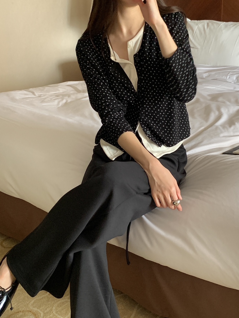 FRILL-T/DADA韓國直郵女士新款熱賣長袖T恤假兩件雙層開襟FRILL-T/DADA長袖T恤