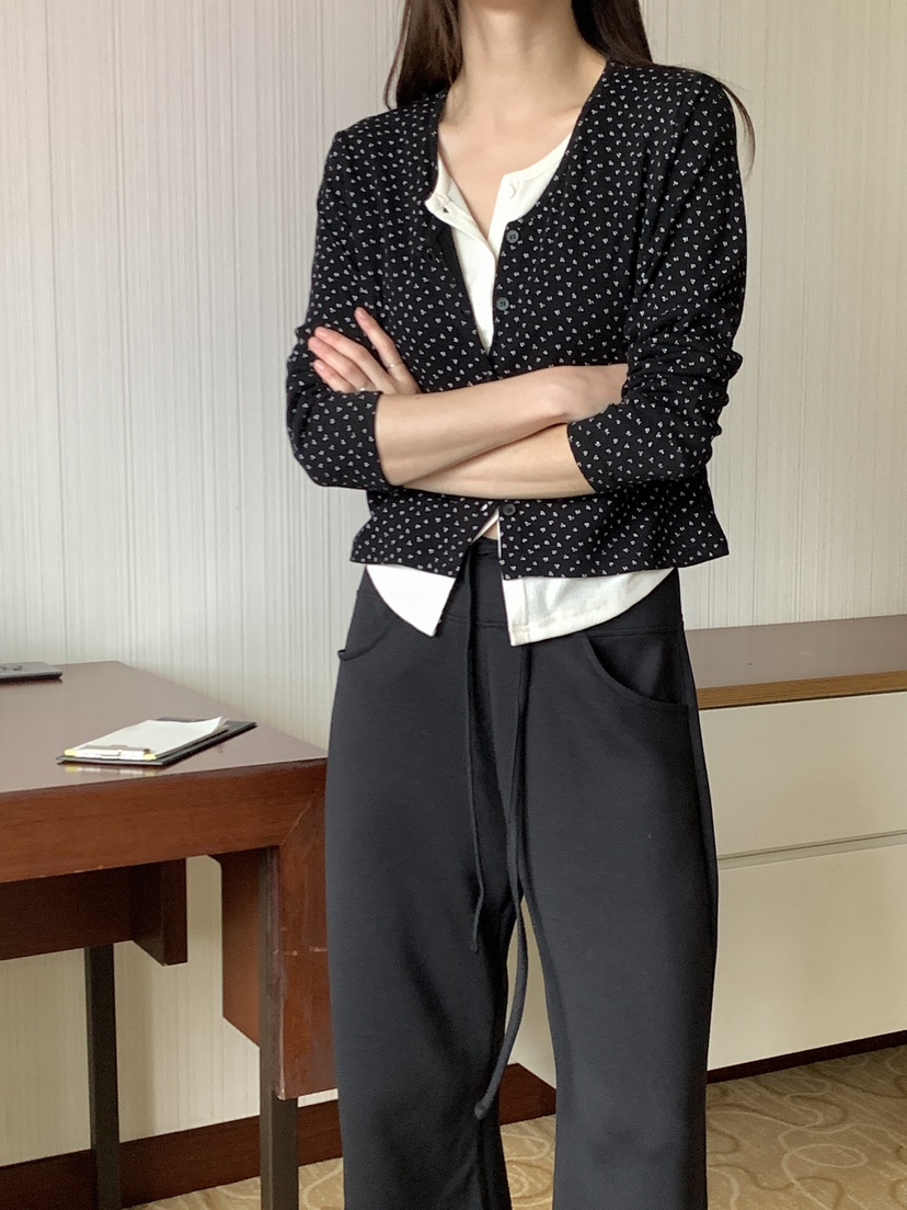 FRILL-T/DADA韓國直郵女士新款熱賣長袖T恤假兩件雙層開襟FRILL-T/DADA長袖T恤