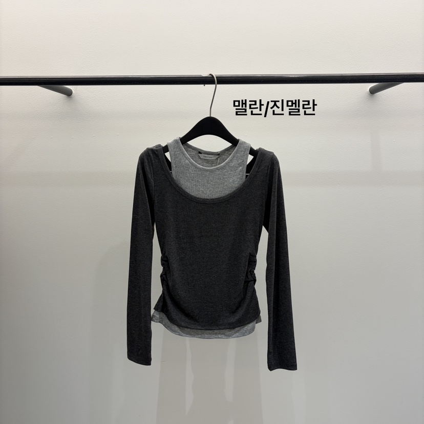 EARLY BIRD韓國代購女裝新品人氣真品長袖T恤假兩件雙層EARLY BIRD長袖T恤圖色2花灰色