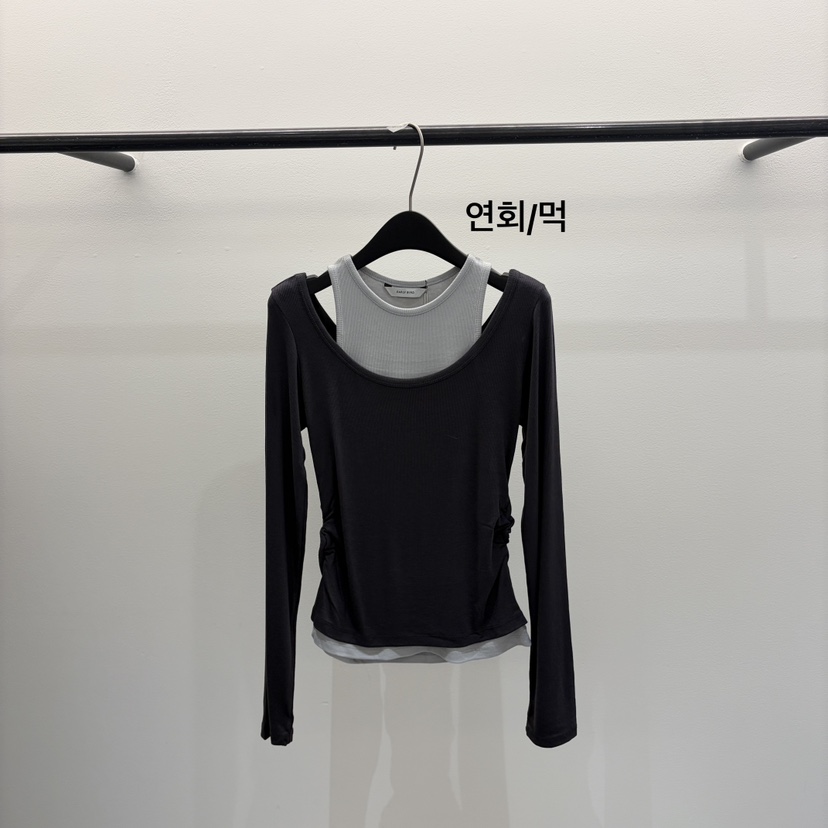 EARLY BIRD韓國代購女裝新品人氣真品長袖T恤假兩件雙層EARLY BIRD長袖T恤圖色3墨色