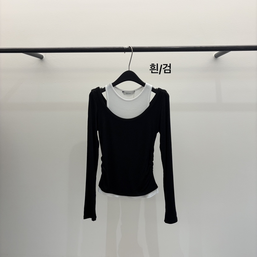 EARLY BIRD韓國代購女裝新品人氣真品長袖T恤假兩件雙層EARLY BIRD長袖T恤圖色4黑白
