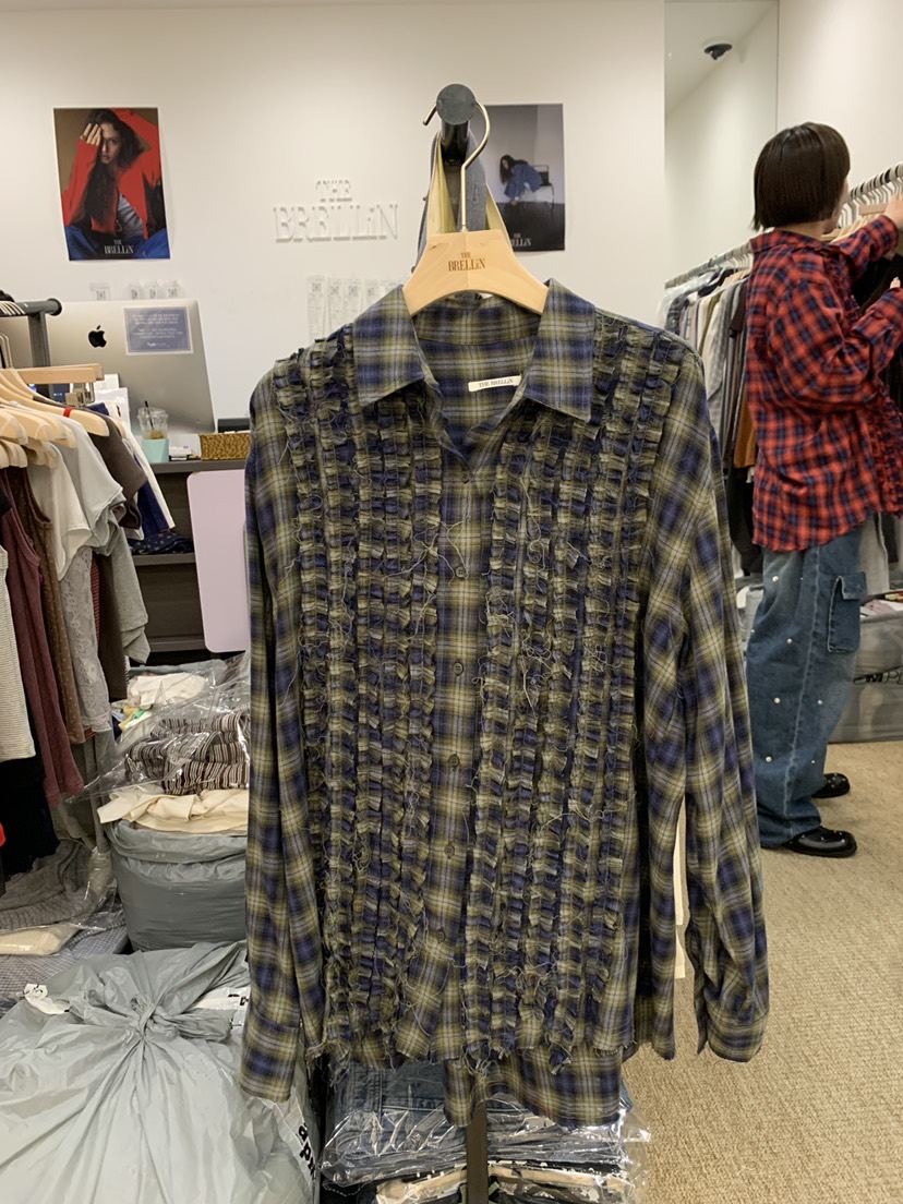 BRELLIN韓國代購女士新品熱賣休閑推薦襯衫蕾絲衫荷葉邊格紋BRELLIN襯衫/蕾絲衫圖色2
