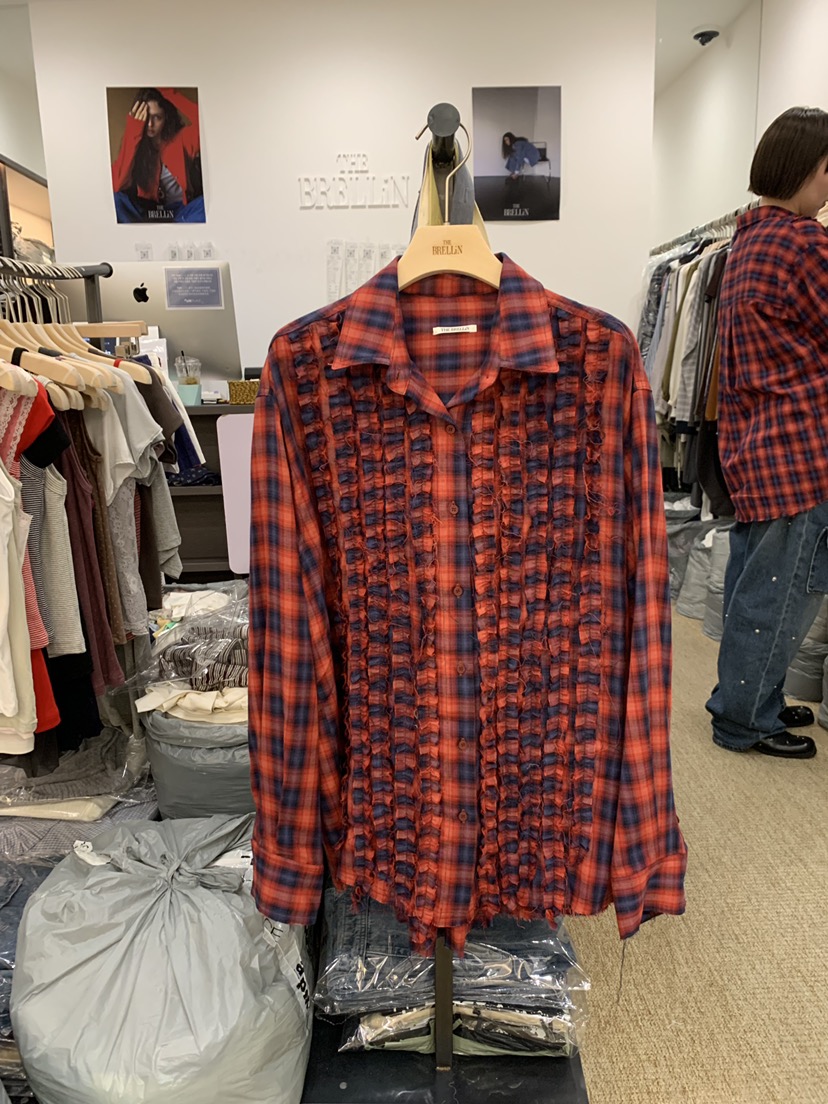 BRELLIN韓國代購女士新品熱賣休閑推薦襯衫蕾絲衫荷葉邊格紋BRELLIN襯衫/蕾絲衫圖色3