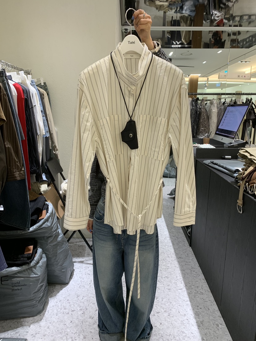 CEDARWOOD韓國直郵女裝新品真品熱賣襯衫蕾絲衫含腰繩高領CEDARWOOD襯衫/蕾絲衫圖色2