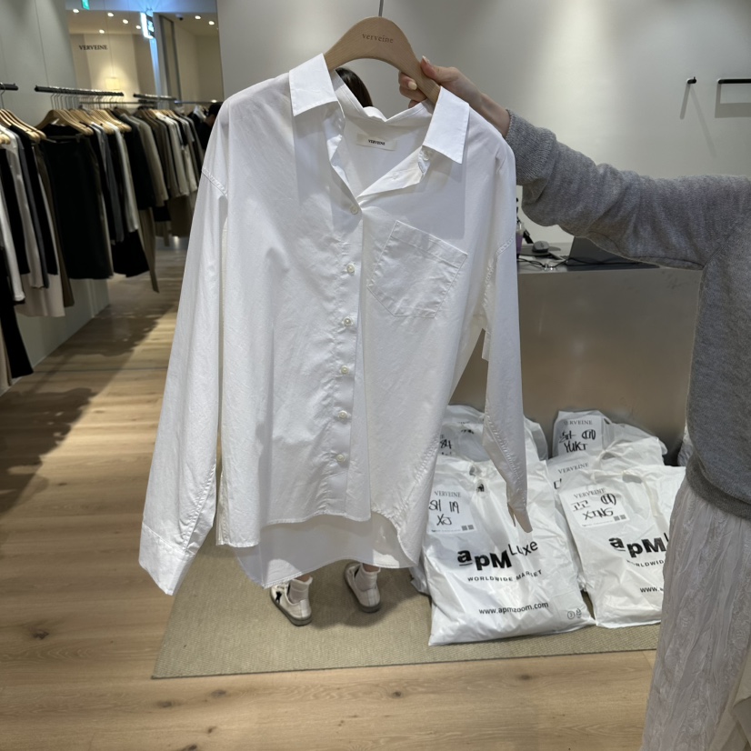 VERVEINE韓國直郵女士新品熱賣時尚推薦休閑襯衫蕾絲衫棉VERVEINE襯衫/蕾絲衫圖色1白色