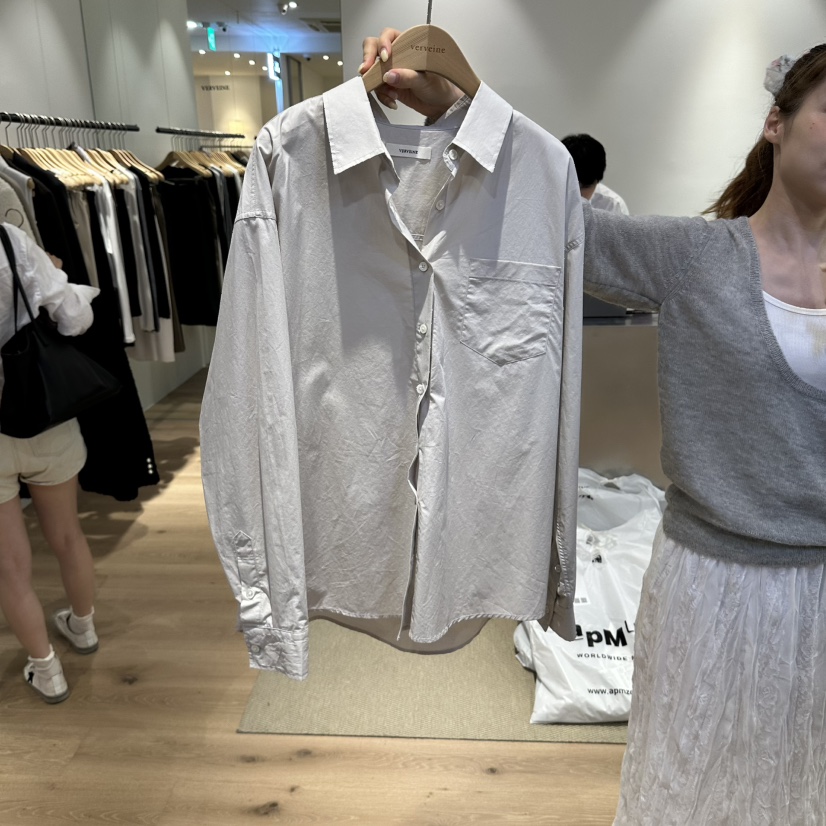 VERVEINE韓國直郵女士新品熱賣時尚推薦休閑襯衫蕾絲衫棉VERVEINE襯衫/蕾絲衫圖色4灰色