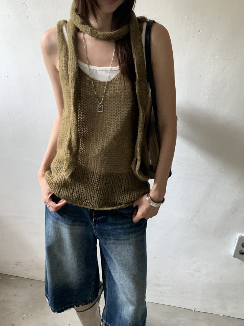 RIVER RAIN韓國代購女裝新款推薦真品熱賣吊帶背心含圍巾RIVER RAIN吊帶/背心