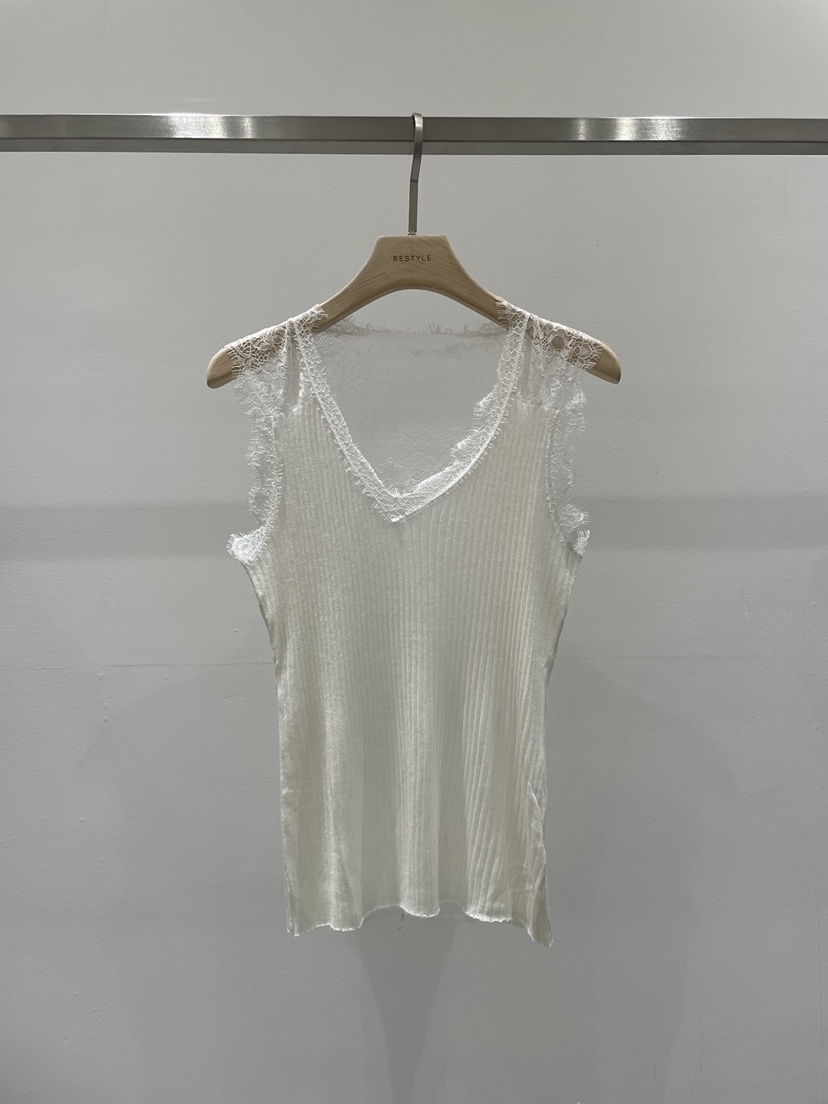 RE STYLE-Q韓國直郵女裝新款推薦吊帶背心蕾絲無袖羅紋RE STYLE吊帶/背心圖色1