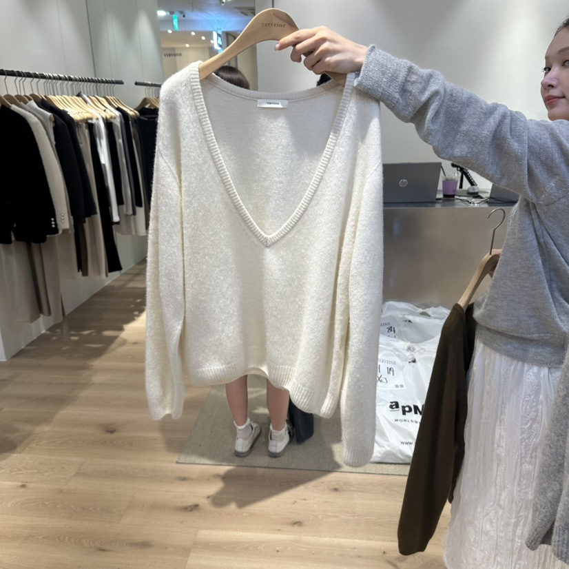 VERVEINE韓國直郵女裝新款時尚推薦熱賣針織衫V領羊絨深VVERVEINE針織衫圖色1
