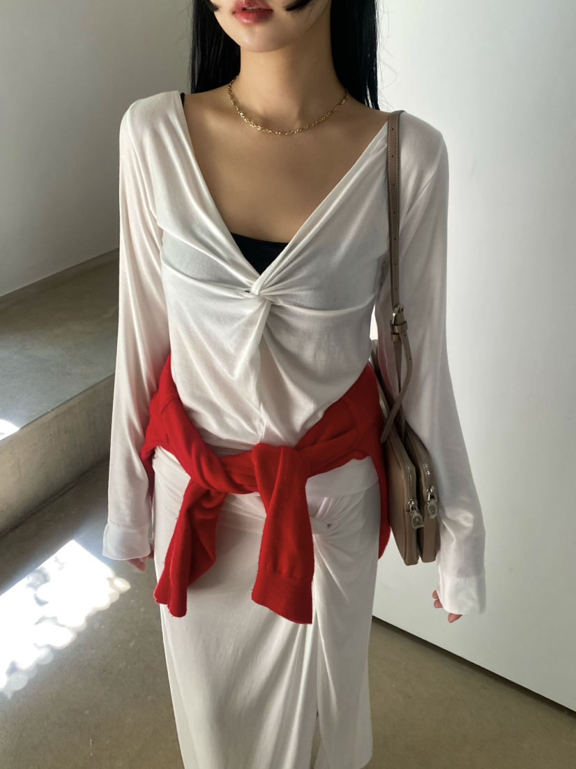OUPPT韓國直郵女士新款時尚推薦休閑長袖T恤不含圍巾扭曲OUPPT長袖T恤