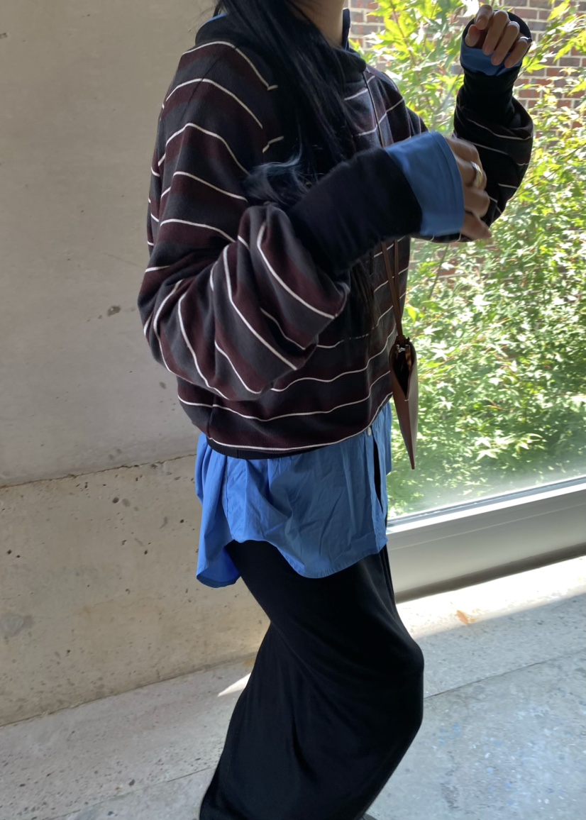 OUPPT韓國直郵女裝新款熱賣人氣真品休閑推薦長袖T恤條紋OUPPT長袖T恤