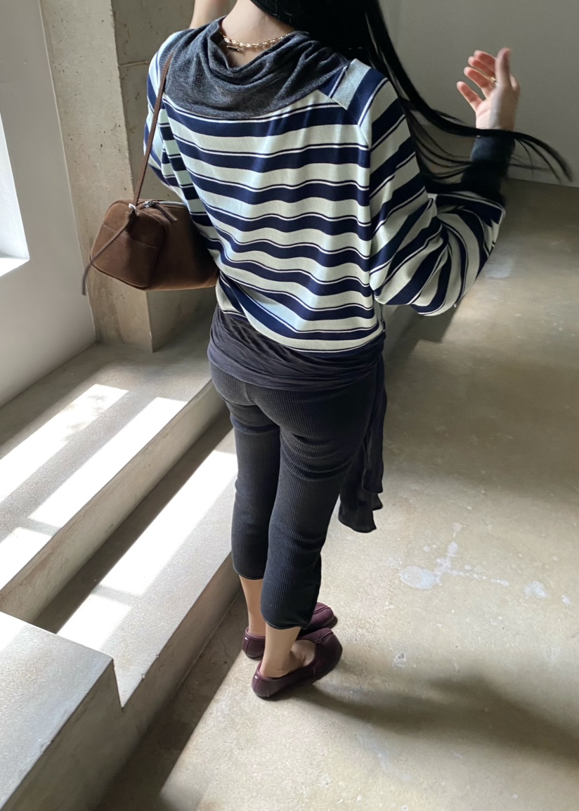 OUPPT韓國直郵女裝新款熱賣人氣真品休閑推薦長袖T恤條紋OUPPT長袖T恤