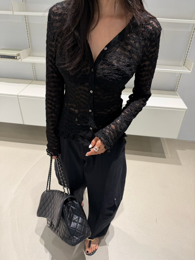 XPARTY東大門直郵女裝新品真品休閑推薦人氣長袖T恤透視開衫XPARTY長袖T恤圖色1