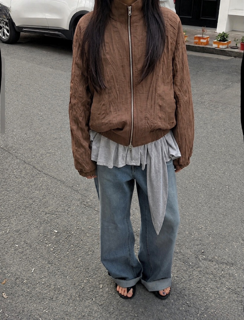 ONDO-P韓國代購女士新品時尚休閑熱賣推薦人氣真品夾克褶皺ONDO-P夾克圖色2