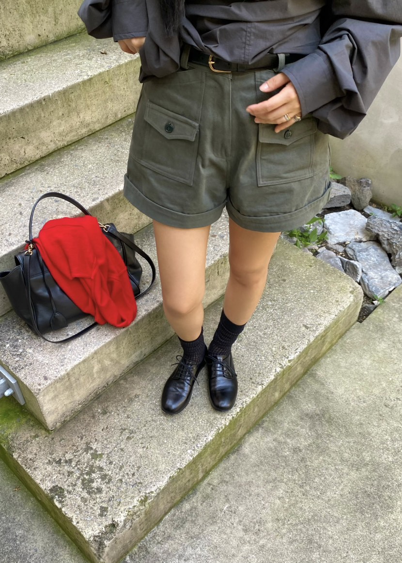 OUPPT東大門實拍女裝新款熱賣真品推薦短褲不含腰帶斜紋布OUPPT短褲