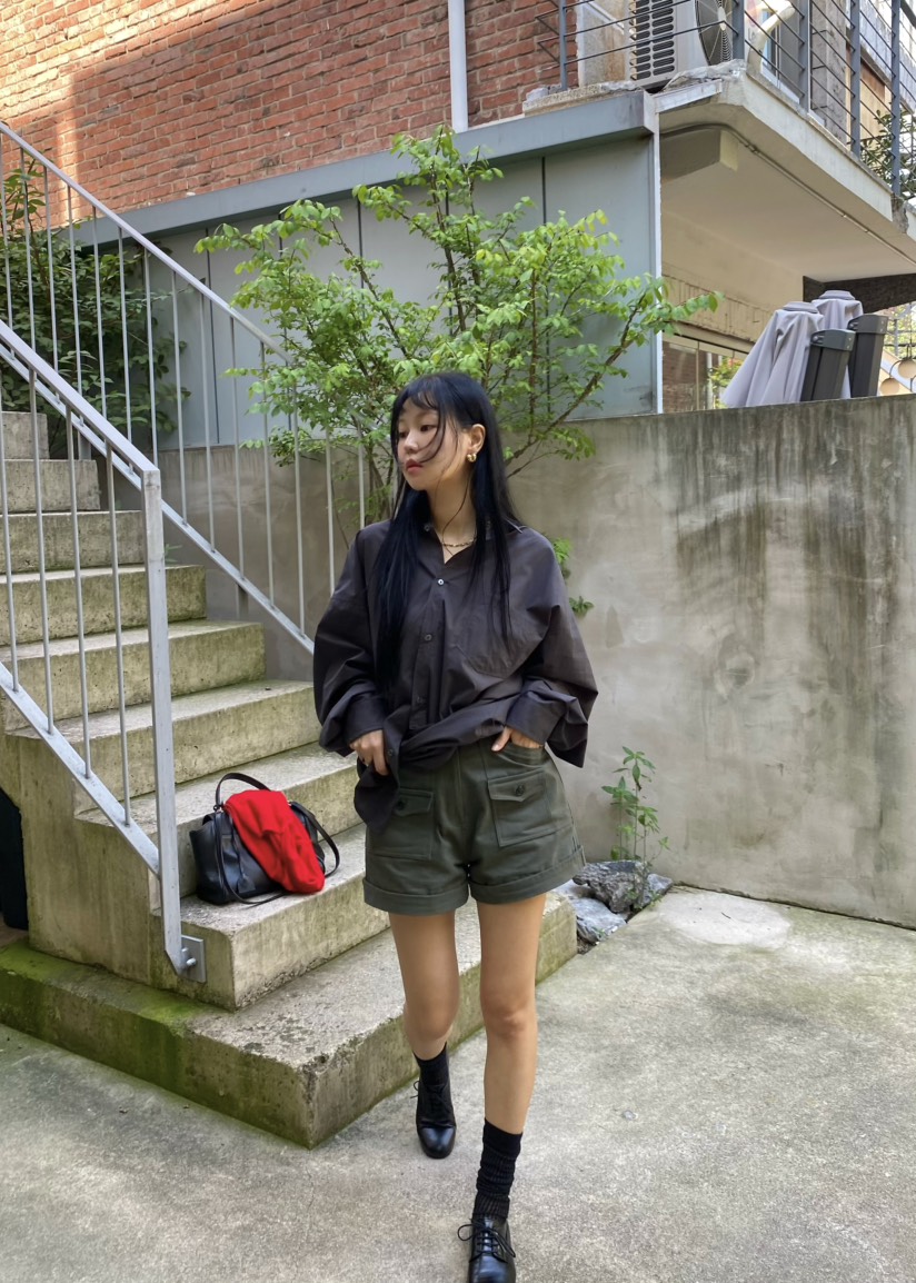 OUPPT東大門實拍女裝新款熱賣真品推薦短褲不含腰帶斜紋布OUPPT短褲