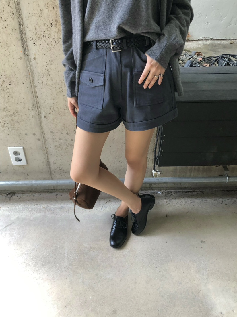 OUPPT東大門實拍女裝新款熱賣真品推薦短褲不含腰帶斜紋布OUPPT短褲圖色2