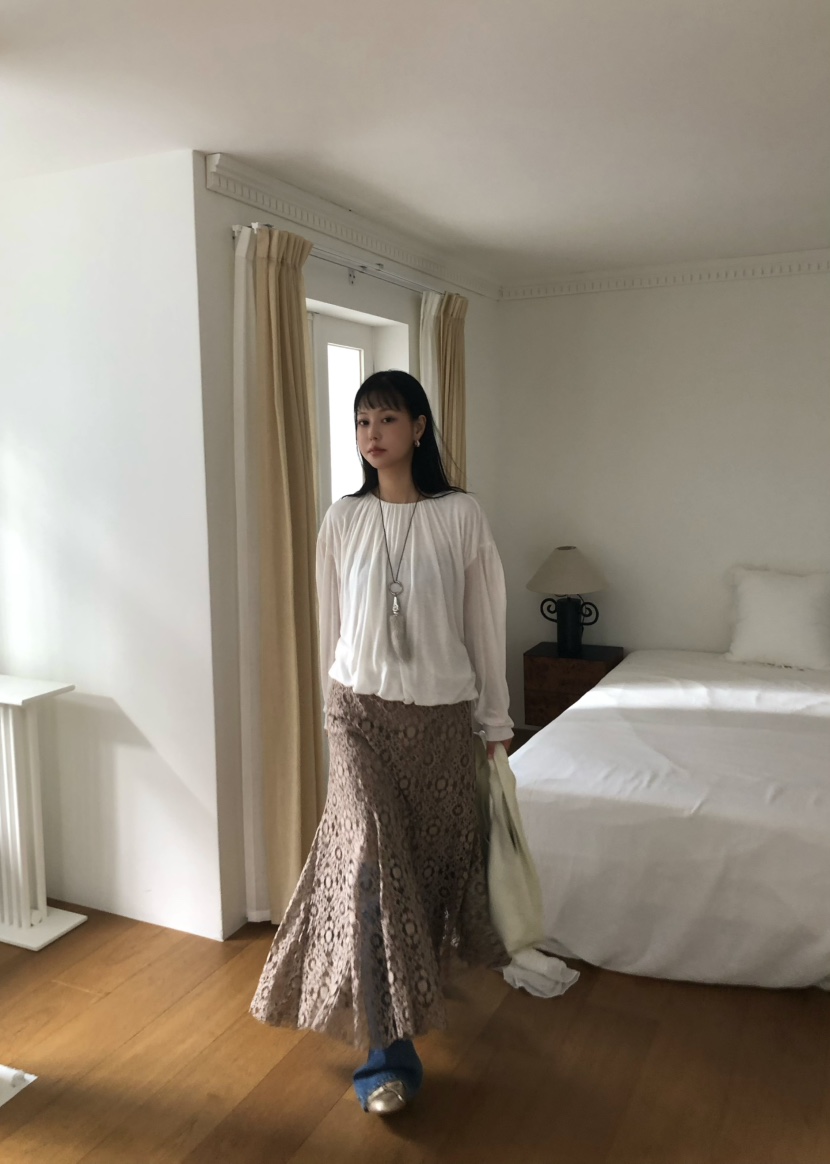 OUPPT韓國代購女裝新品人氣真品時尚休閑推薦熱賣長裙蕾絲OUPPT長裙