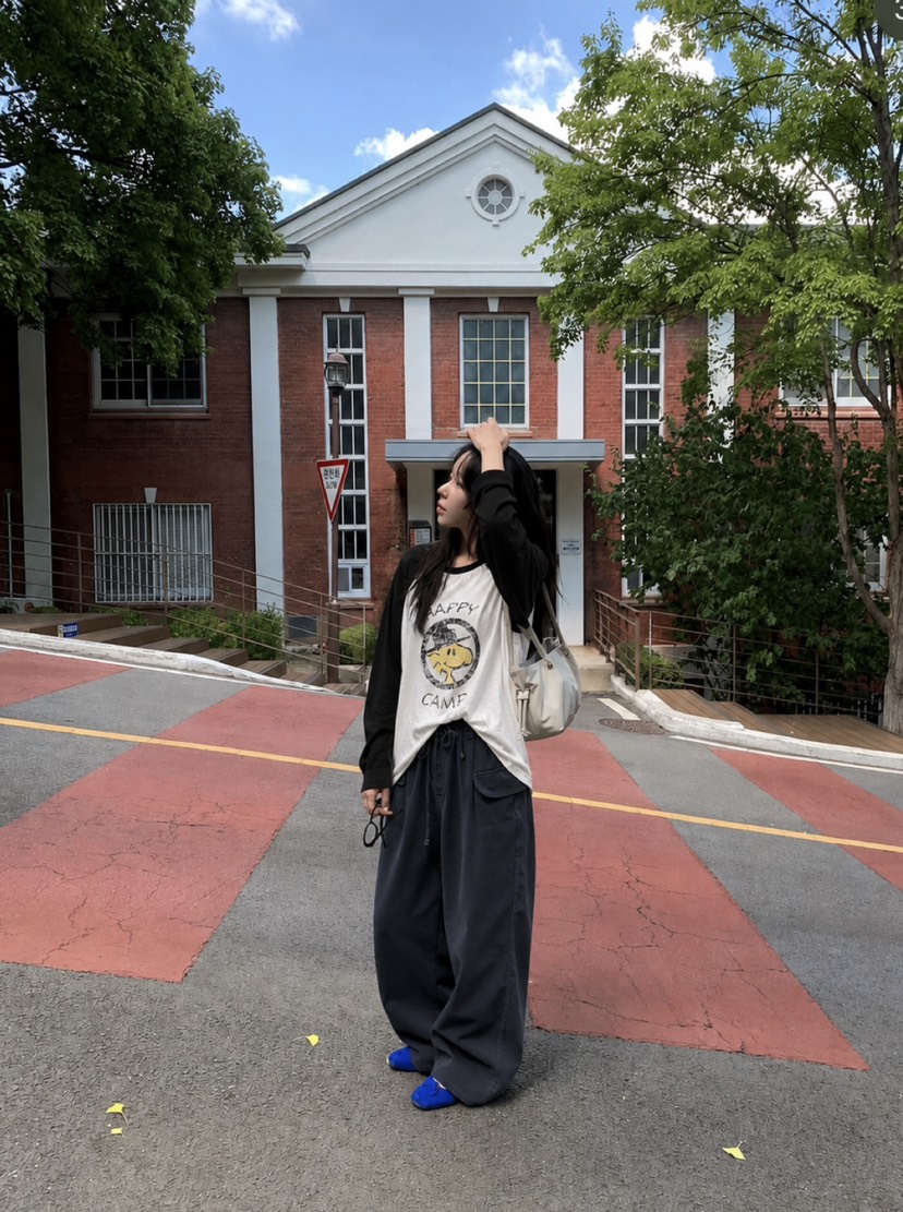 ONDO-P韓國直郵女裝新品時尚推薦人氣真品長袖T恤插肩袖ONDO-P長袖T恤