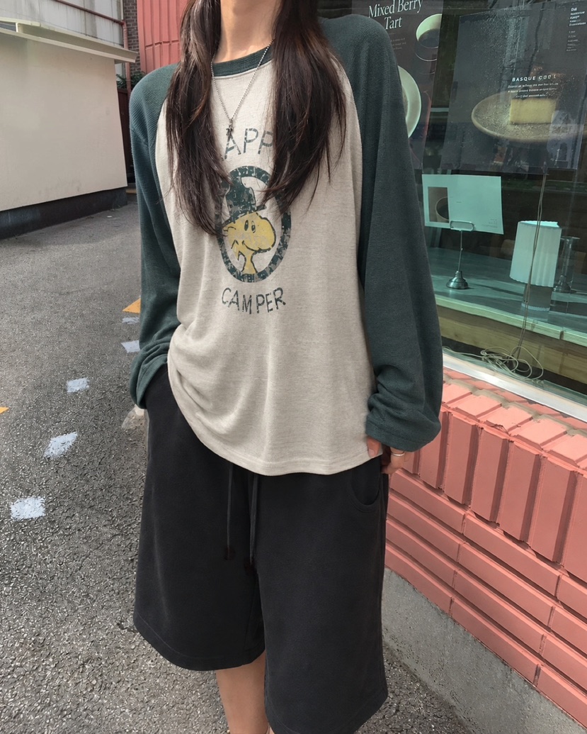 ONDO-P韓國直郵女裝新品時尚推薦人氣真品長袖T恤插肩袖ONDO-P長袖T恤圖色3