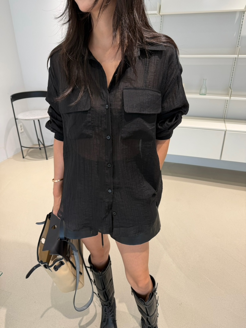 XPARTY韓國代購女裝新款熱賣人氣休閑襯衫蕾絲衫天絲褶皺XPARTY襯衫/蕾絲衫圖色3