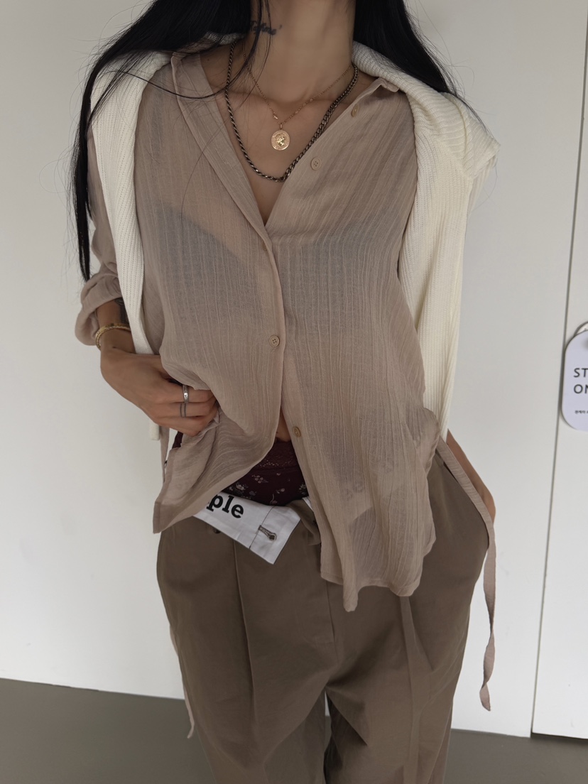 ABBEYLEE東大門實拍女士新款推薦休閑襯衫蕾絲衫透視露臍ABBEYLEE襯衫/蕾絲衫