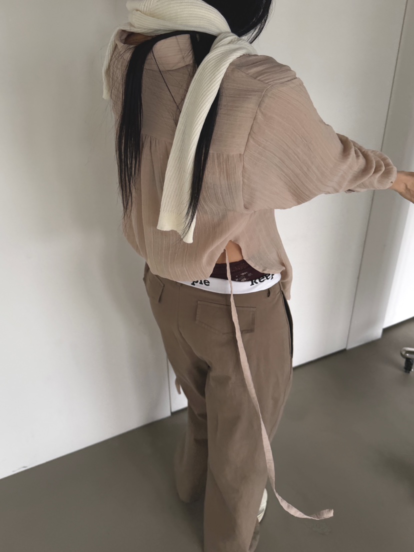 ABBEYLEE東大門實拍女士新款推薦休閑襯衫蕾絲衫透視露臍ABBEYLEE襯衫/蕾絲衫