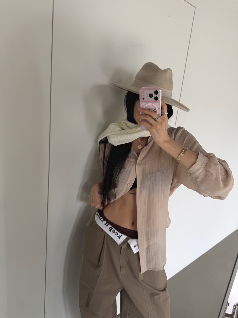 ABBEYLEE東大門實拍女士新款推薦休閑襯衫蕾絲衫透視露臍ABBEYLEE襯衫/蕾絲衫