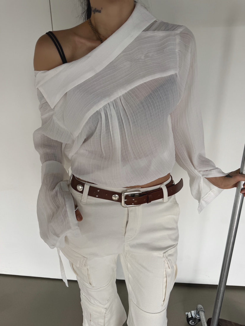 ABBEYLEE東大門實拍女士新款推薦休閑襯衫蕾絲衫透視露臍ABBEYLEE襯衫/蕾絲衫