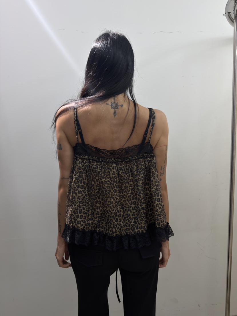 ABBEYLEE韓國直郵女士新品真品休閑人氣吊帶背心豹紋蕾絲ABBEYLEE吊帶/背心