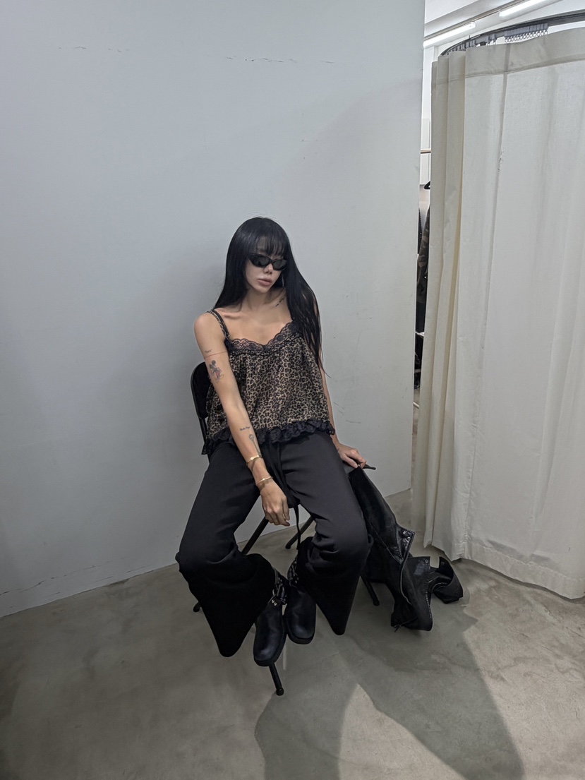 ABBEYLEE韓國直郵女士新品真品休閑人氣吊帶背心豹紋蕾絲ABBEYLEE吊帶/背心