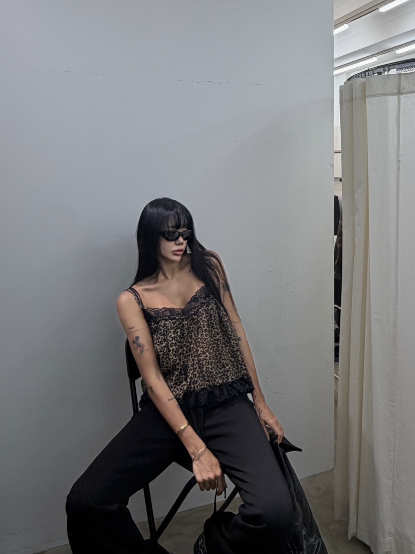 ABBEYLEE韓國直郵女士新品真品休閑人氣吊帶背心豹紋蕾絲ABBEYLEE吊帶/背心
