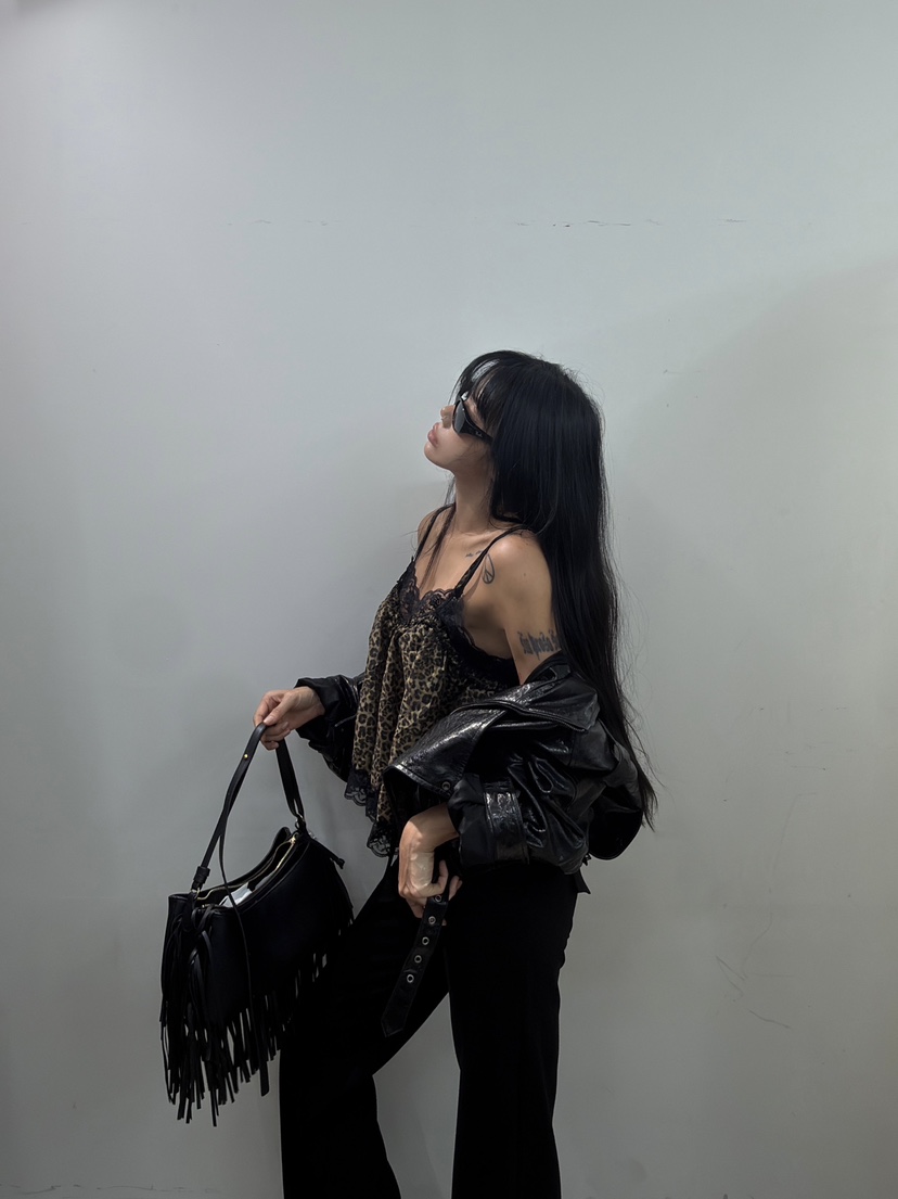 ABBEYLEE韓國直郵女士新品真品休閑人氣吊帶背心豹紋蕾絲ABBEYLEE吊帶/背心