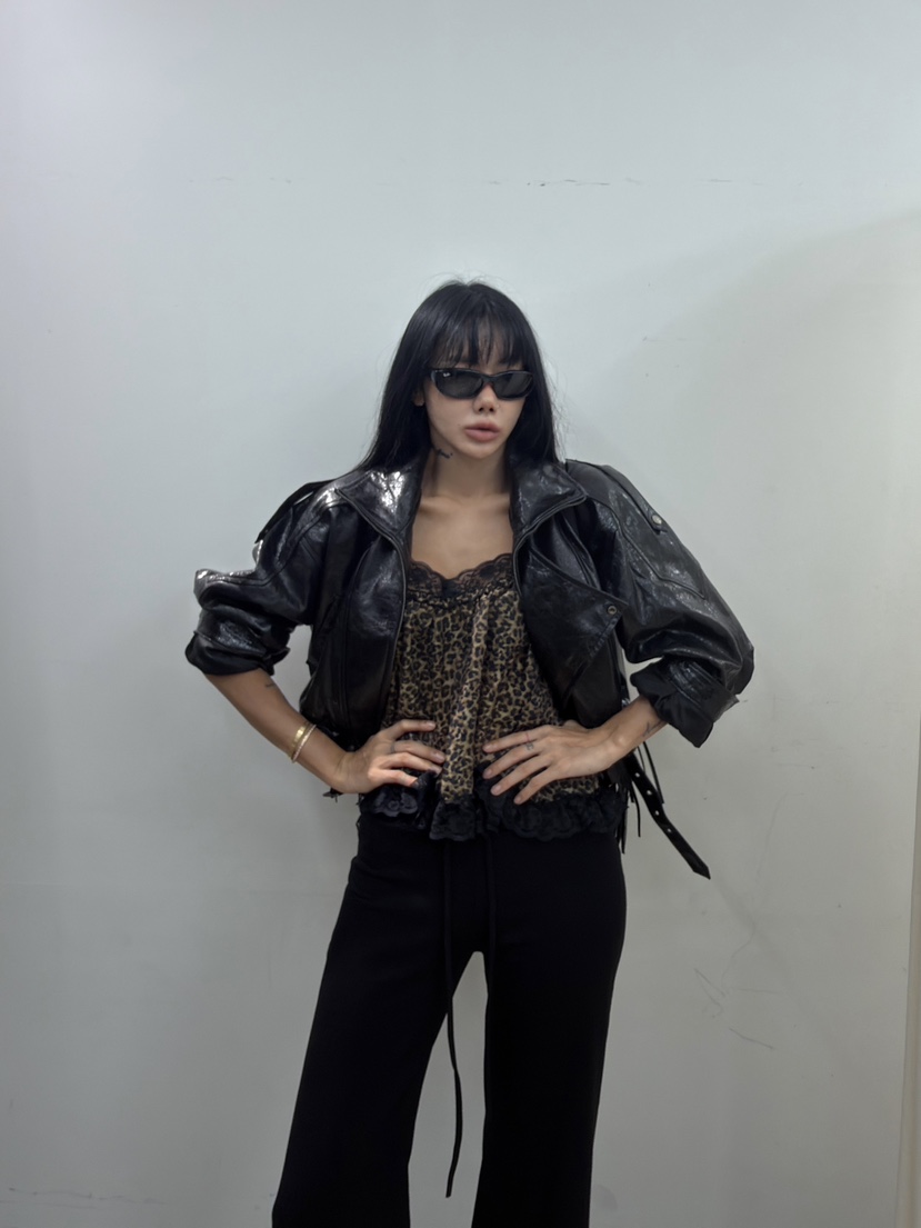 ABBEYLEE韓國直郵女士新品真品休閑人氣吊帶背心豹紋蕾絲ABBEYLEE吊帶/背心