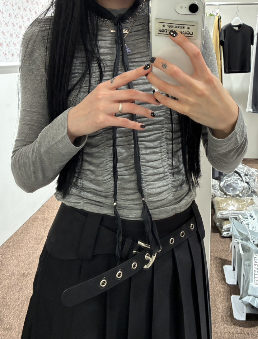 LOVE LETTER韓國直郵女裝新品真品熱賣休閑長袖T恤天絲褶皺LOVE LETTER長袖T恤