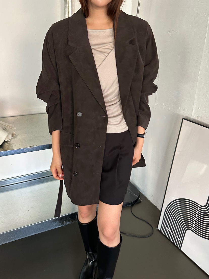 2ND GATE東大門代購女裝新款真品人氣夾克含腰帶絨面革雙面2ND GATE夾克