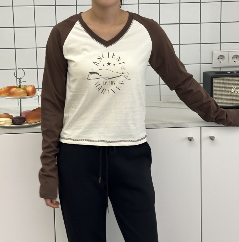 LEEHEE東大門代購女裝新款真品休閑推薦長袖T恤插肩袖撞色LEEHEE長袖T恤