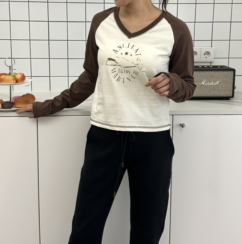 LEEHEE東大門代購女裝新款真品休閑推薦長袖T恤插肩袖撞色LEEHEE長袖T恤