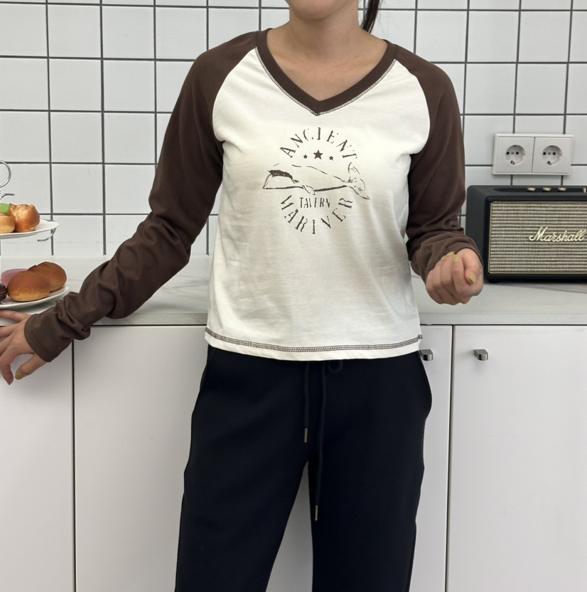 LEEHEE東大門代購女裝新款真品休閑推薦長袖T恤插肩袖撞色LEEHEE長袖T恤