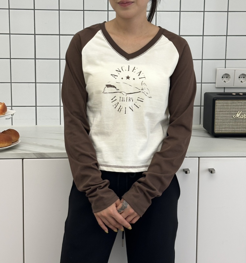 LEEHEE東大門代購女裝新款真品休閑推薦長袖T恤插肩袖撞色LEEHEE長袖T恤