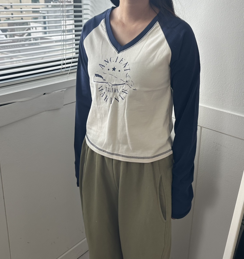 LEEHEE東大門代購女裝新款真品休閑推薦長袖T恤插肩袖撞色LEEHEE長袖T恤
