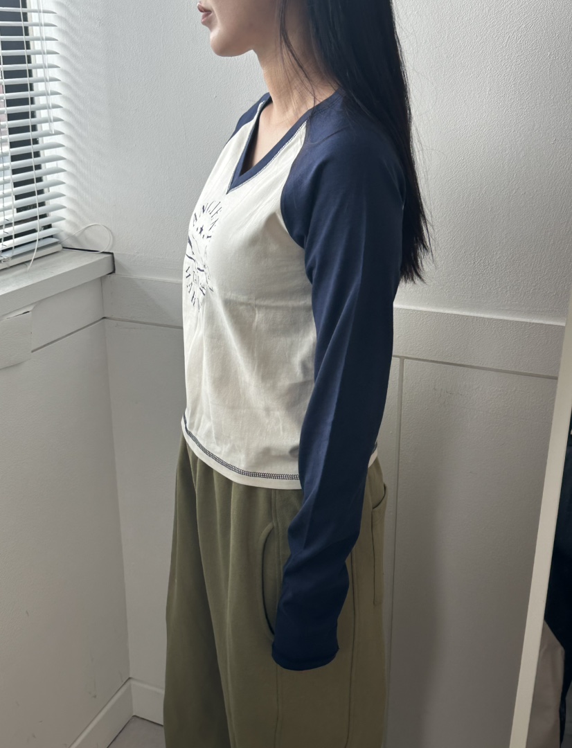 LEEHEE東大門代購女裝新款真品休閑推薦長袖T恤插肩袖撞色LEEHEE長袖T恤