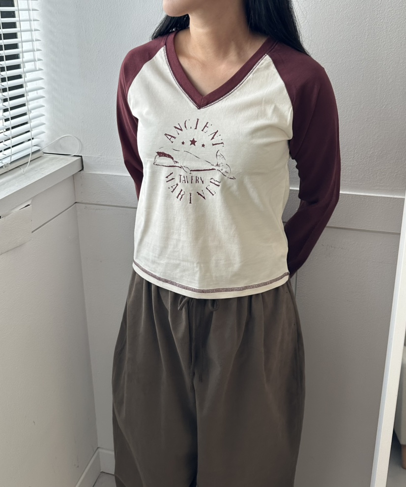 LEEHEE東大門代購女裝新款真品休閑推薦長袖T恤插肩袖撞色LEEHEE長袖T恤