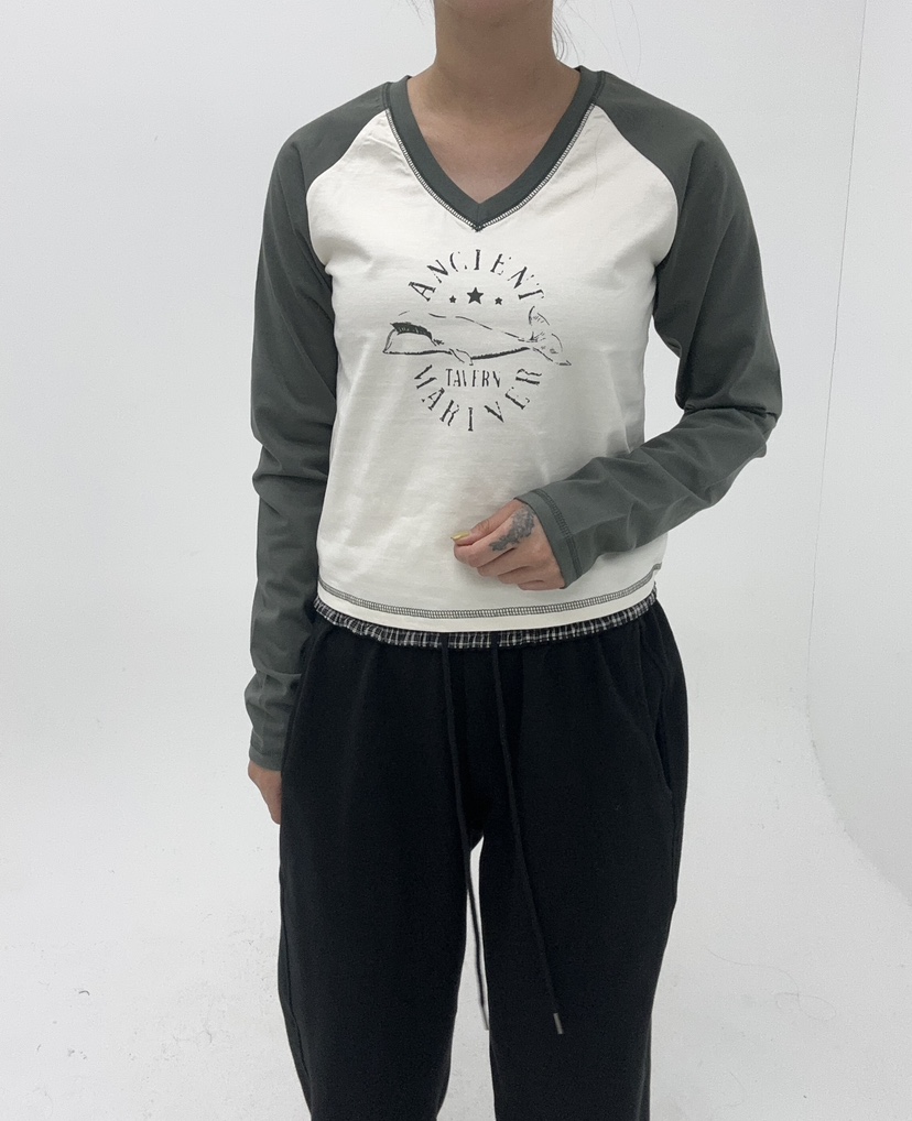 LEEHEE東大門代購女裝新款真品休閑推薦長袖T恤插肩袖撞色LEEHEE長袖T恤