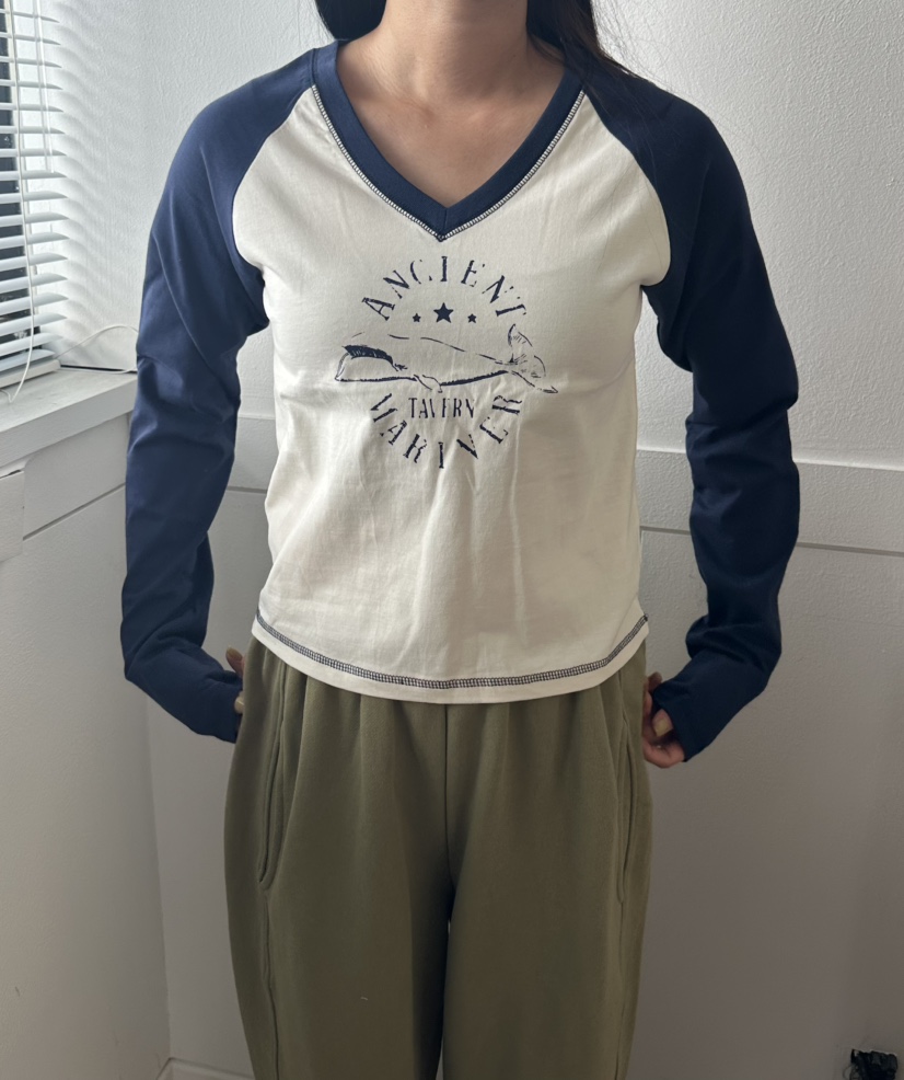 LEEHEE東大門代購女裝新款真品休閑推薦長袖T恤插肩袖撞色LEEHEE長袖T恤圖色2