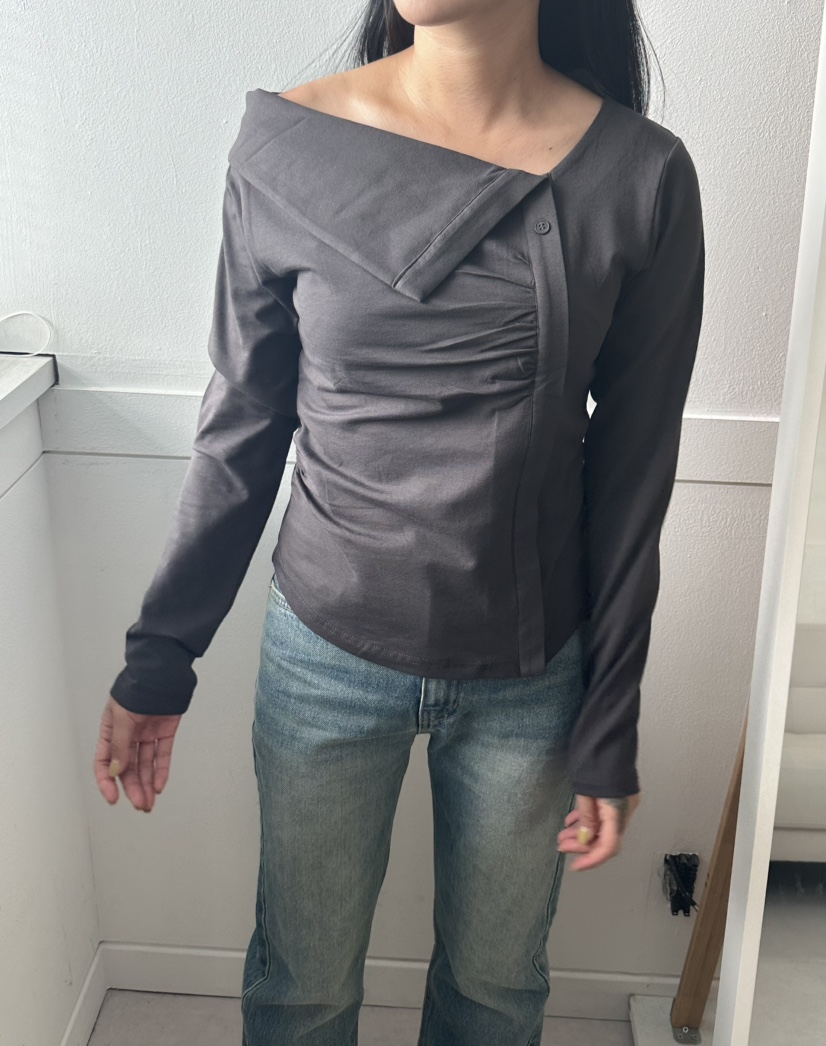 LEEHEE東大門代購女士新品人氣時尚休閑真品長袖T恤不對稱LEEHEE長袖T恤