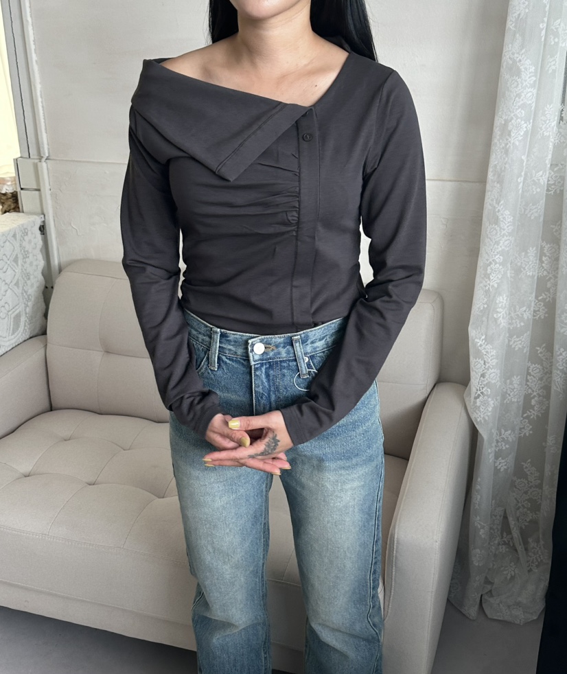 LEEHEE東大門代購女士新品人氣時尚休閑真品長袖T恤不對稱LEEHEE長袖T恤