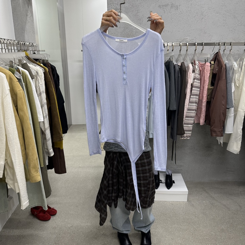 WEARABLE-L東大門代購女裝新品熱賣人氣推薦長袖T恤紐扣WEARABLE長袖T恤圖色2