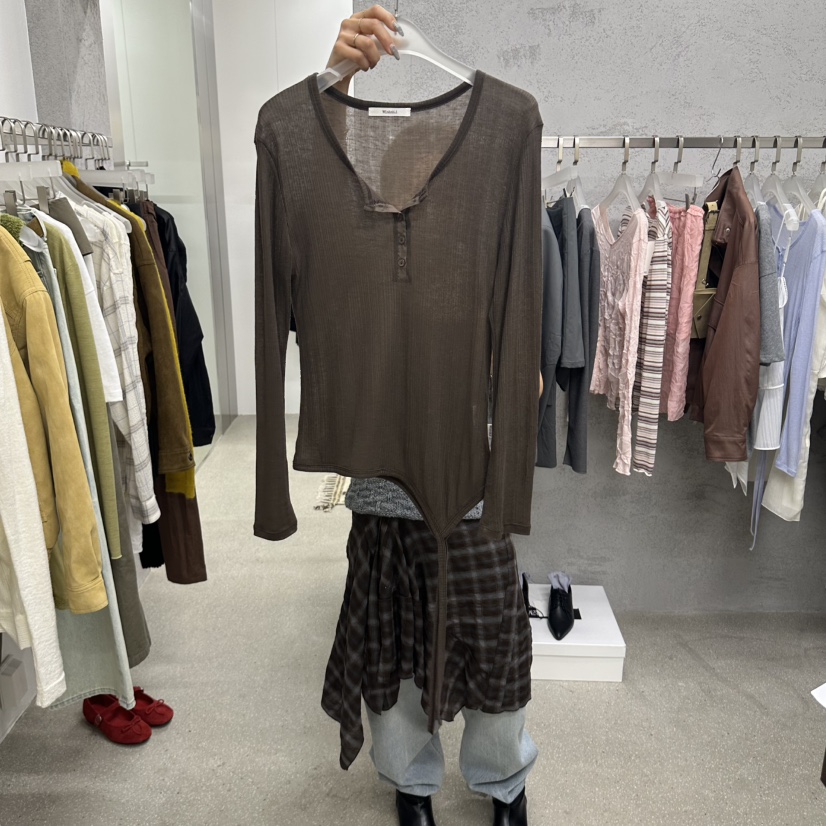 WEARABLE-L東大門代購女裝新品熱賣人氣推薦長袖T恤紐扣WEARABLE長袖T恤圖色3